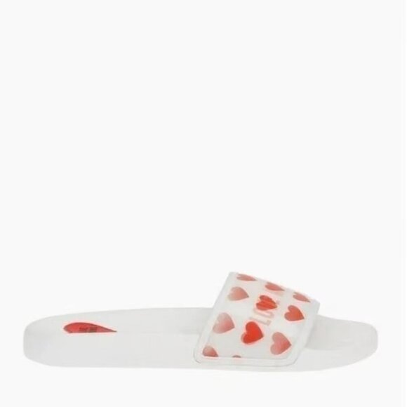 NWOT Love Moschino red & white heart print hologram flat pool slide sandals, 41 - Picture 3 of 16